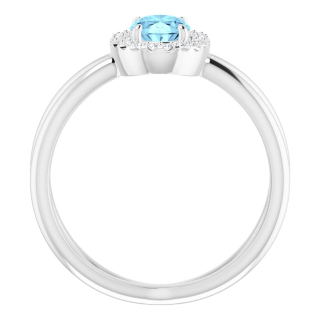 14K Gold Oval Natural Aquamarine & Natural Diamond Halo-Style Ring – 8x6mm - White Gold - view 2