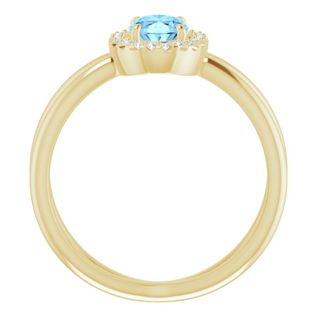 14K Gold Oval Natural Aquamarine & Natural Diamond Halo-Style Ring – 8x6mm - Yellow Gold - view 2