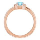 14K Gold Oval Natural Aquamarine & Natural Diamond Halo-Style Ring – 8x6mm - Rose Gold - view 2