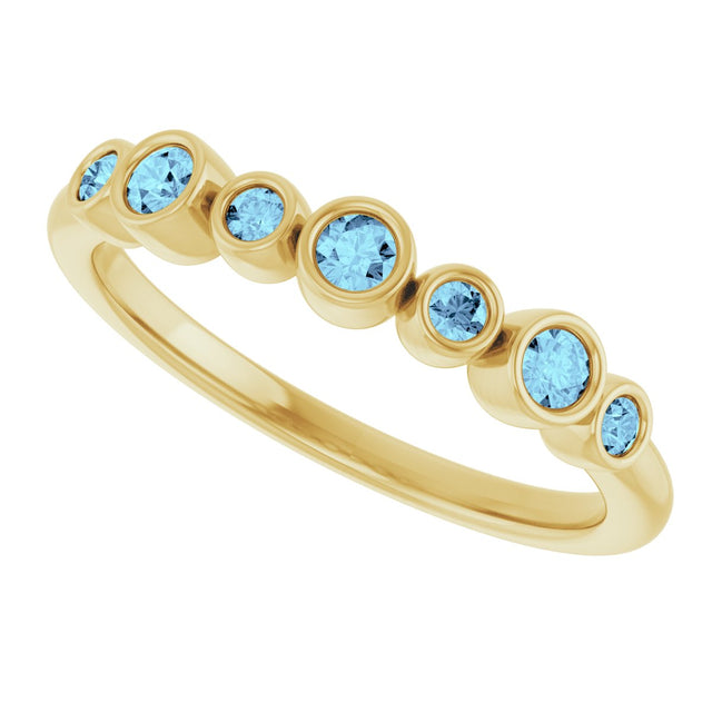 14K Gold Round Natural Aquamarine Bezel-Set Ring - Yellow Gold - view 10