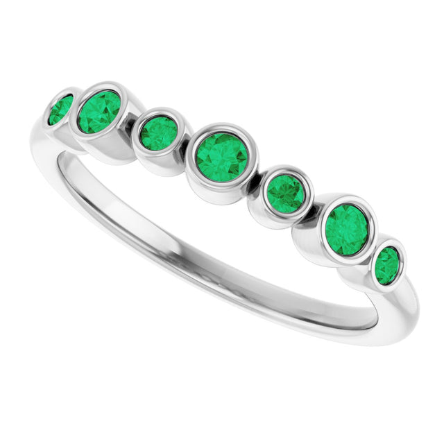 14K Gold Round Natural Emerald Bezel-Set Ring - White Gold - view 10