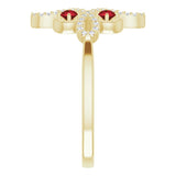 14K Gold Round Natural Mozambique Garnet Clover Ring – 2.5mm Stones - Yellow Gold - view 9