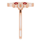 14K Gold Round Natural Mozambique Garnet Clover Ring – 2.5mm Stones - Rose Gold - view 9