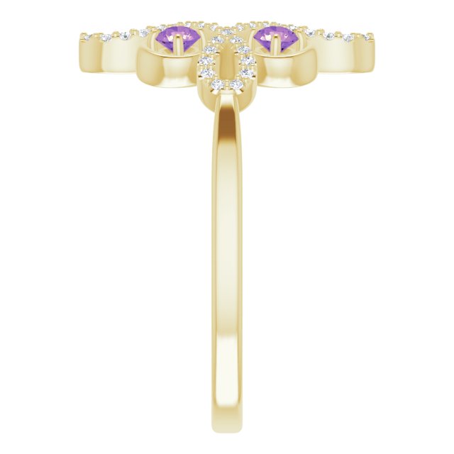 14K Gold Round Natural Amethyst Clover Ring – 2.5mm Stones - Yellow Gold - view 9