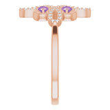 14K Gold Round Natural Amethyst Clover Ring – 2.5mm Stones - Rose Gold - view 9