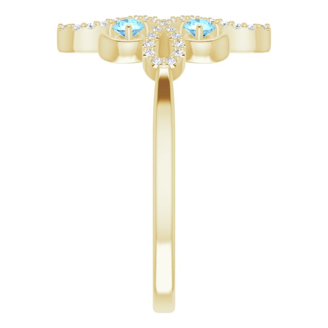 14K Gold Round Natural Aquamarine Clover Ring – 2.5mm Stones - Yellow Gold - view 9