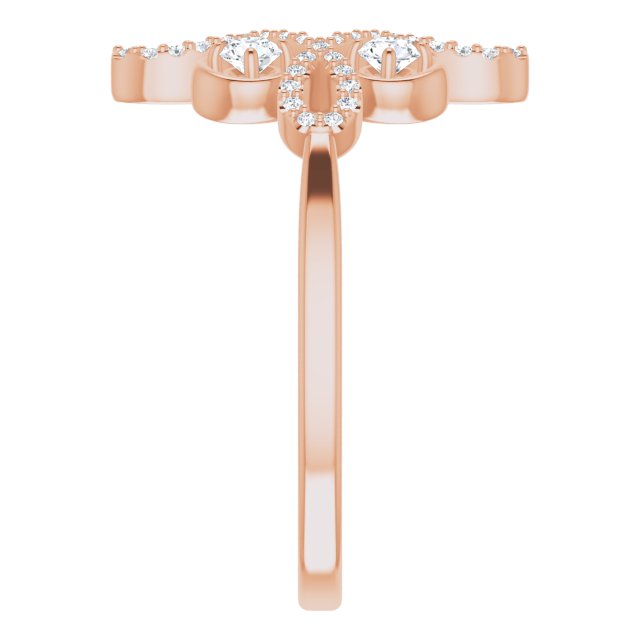 14K Gold Round Natural Diamond Clover Ring – 2.5mm Stones - Rose Gold - view 9