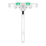 14K Gold Round Natural Emerald Clover Ring – 2.5mm Stones - White Gold - view 9