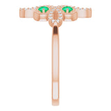 14K Gold Round Natural Emerald Clover Ring – 2.5mm Stones - Rose Gold - view 9