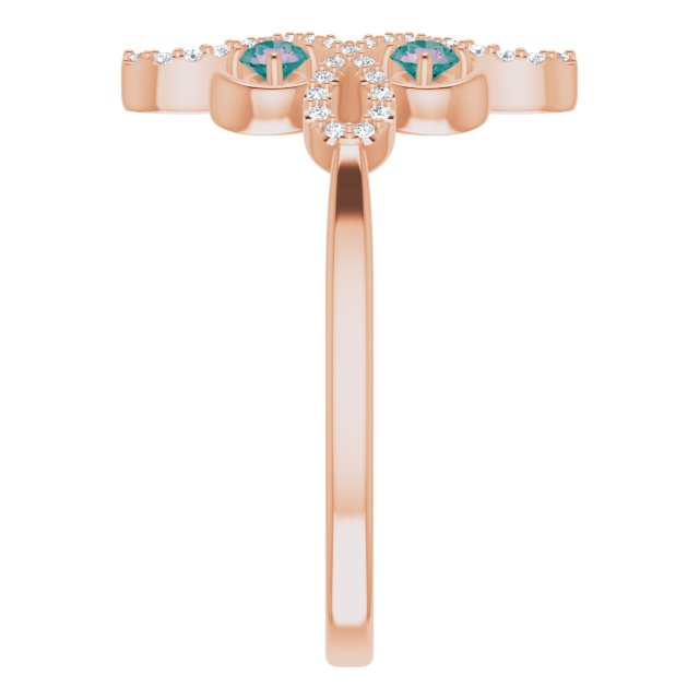 14K Gold Round Natural Alexandrite Clover Ring – 2.5mm Stones - Rose Gold - view 9