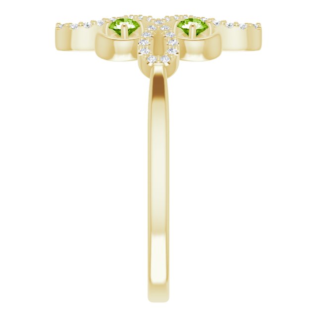 14K Gold Round Natural Peridot Clover Ring – 2.5mm Stones - Yellow Gold - view 9