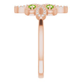 14K Gold Round Natural Peridot Clover Ring – 2.5mm Stones - Rose Gold - view 9