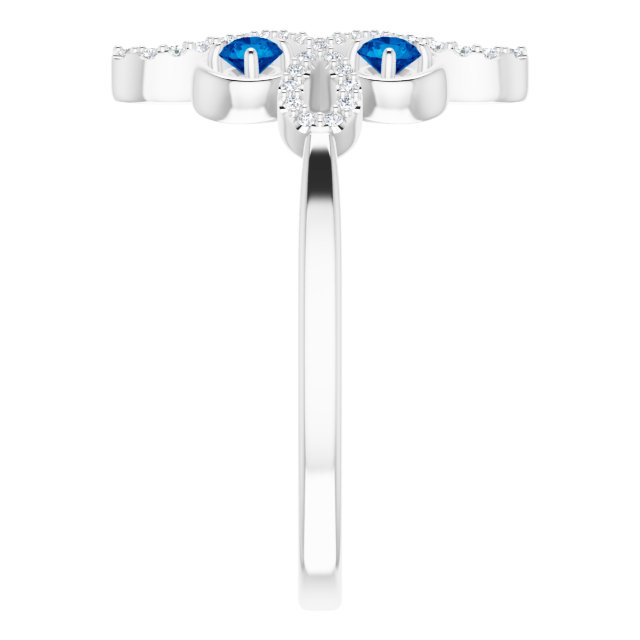 14K Gold Round Natural Blue Sapphire Clover Ring – 2.5mm Stones - White Gold - view 9