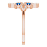 14K Gold Round Natural Blue Sapphire Clover Ring – 2.5mm Stones - Rose Gold - view 9