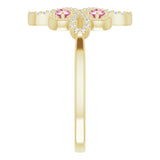 14K Gold Round Natural Pink Tourmaline Clover Ring – 2.5mm Stones - Yellow Gold - view 9