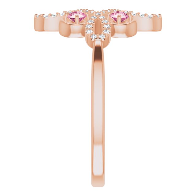 14K Gold Round Natural Pink Tourmaline Clover Ring – 2.5mm Stones - Rose Gold - view 9
