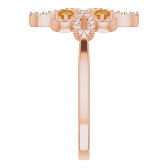 14K Gold Round Natural Citrine Clover Ring – 2.5mm Stones - Rose Gold - view 9