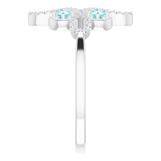 14K Gold Round Natural Blue Zircon Clover Ring – 2.5mm Stones - White Gold - view 9