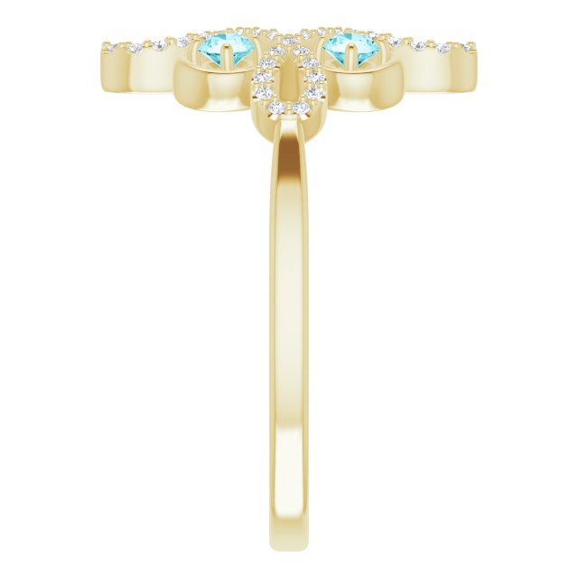 14K Gold Round Natural Blue Zircon Clover Ring – 2.5mm Stones - Yellow Gold - view 9