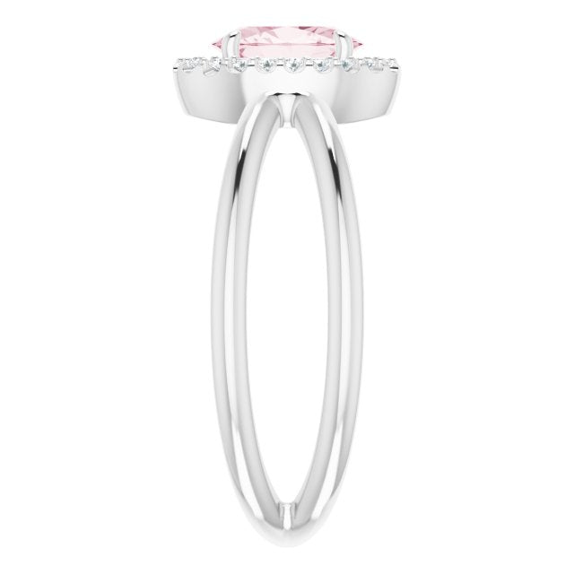 Platinum Oval Natural Pink Morganite & Natural Diamond Halo-Style Ring – 7x5mm - view 4