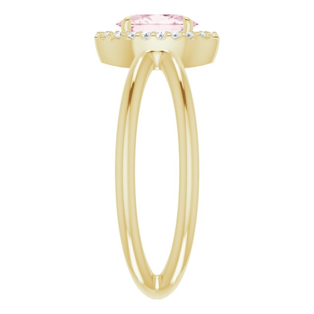 14K Gold Oval Natural Pink Morganite & Natural Diamond Halo-Style Ring II - Yellow Gold - view 4