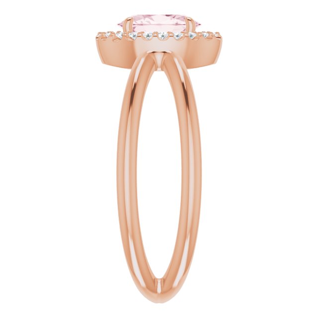 14K Gold Oval Natural Pink Morganite & Natural Diamond Halo-Style Ring II - Rose Gold - view 4
