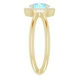 14K Gold Oval Natural Aquamarine & Natural Diamond Halo-Style Ring – 8x6mm - Yellow Gold - view 4