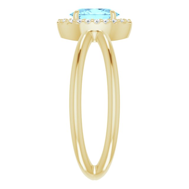 14K Gold Oval Natural Aquamarine & Natural Diamond Halo-Style Ring – 8x6mm - Yellow Gold - view 4