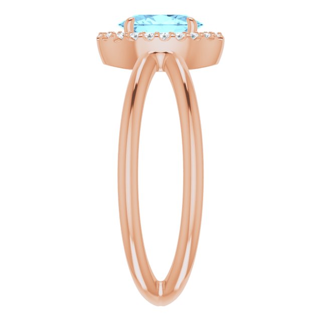 14K Gold Oval Natural Aquamarine & Natural Diamond Halo-Style Ring – 8x6mm - Rose Gold - view 4