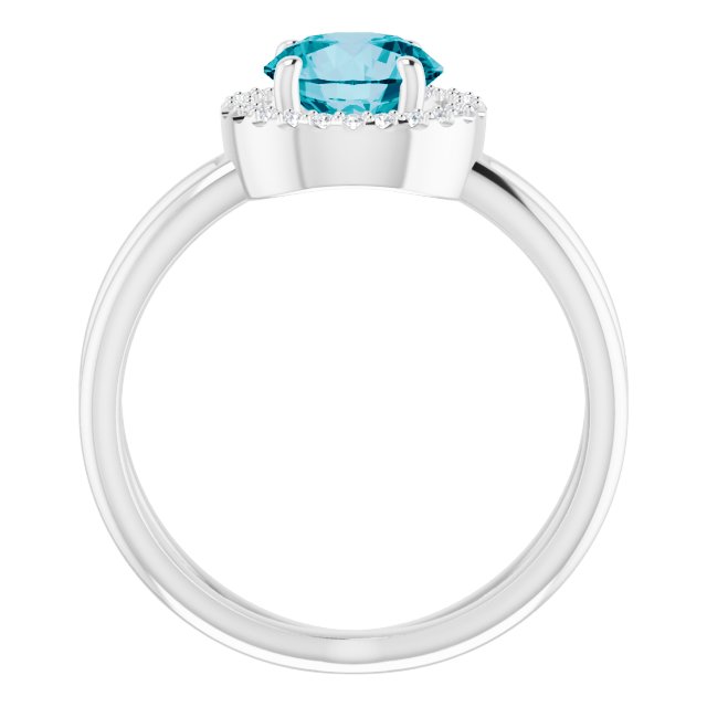 14K Gold Round Natural London Blue Topaz & Natural Diamond Halo-Style Ring – 7mm Stones - White Gold - view 2