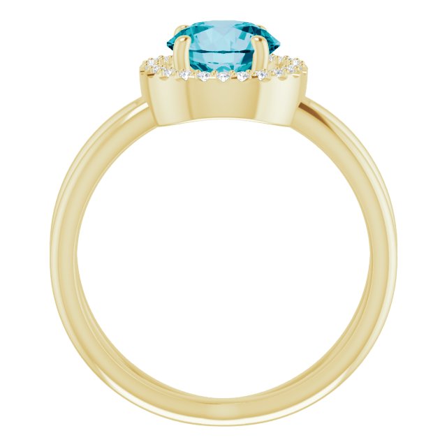 14K Gold Round Natural London Blue Topaz & Natural Diamond Halo-Style Ring – 7mm Stones - Yellow Gold - view 2