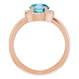 14K Gold Round Natural London Blue Topaz & Natural Diamond Halo-Style Ring – 7mm Stones - Rose Gold - view 2