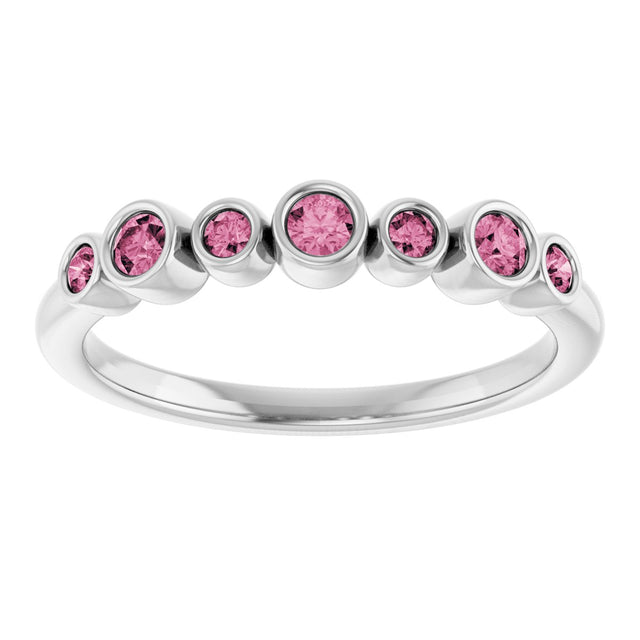 14K Gold Round Natural Pink Tourmaline Bezel-Set Ring - White Gold - view 8