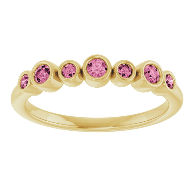 14K Gold Round Natural Pink Tourmaline Bezel-Set Ring - Yellow Gold - view 8