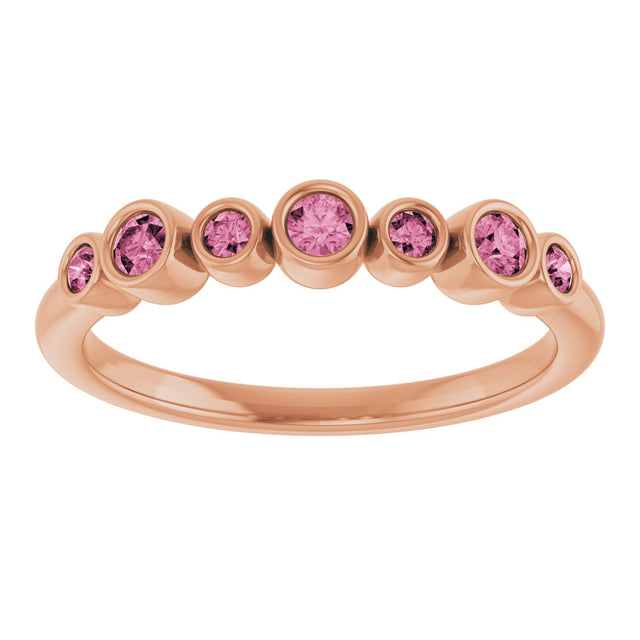 14K Gold Round Natural Pink Tourmaline Bezel-Set Ring - Rose Gold - view 8