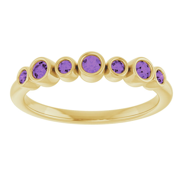 14K Gold Round Natural Amethyst Bezel-Set Ring - Yellow Gold - view 8