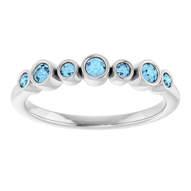 14K Gold Round Natural Aquamarine Bezel-Set Ring - White Gold - view 8