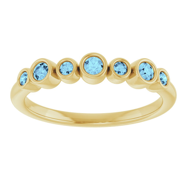 14K Gold Round Natural Aquamarine Bezel-Set Ring - Yellow Gold - view 8