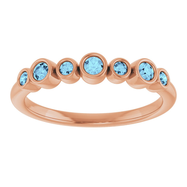 14K Gold Round Natural Aquamarine Bezel-Set Ring - Rose Gold - view 8