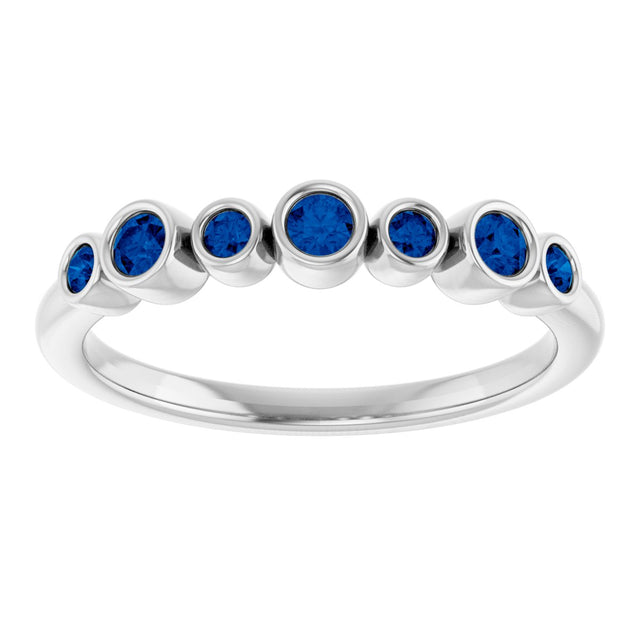 Platinum Round Natural Blue Sapphire Bezel-Set Ring - view 8