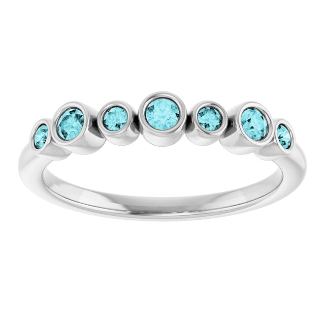 14K Gold Round Natural Blue Zircon Bezel-Set Ring - White Gold - view 8