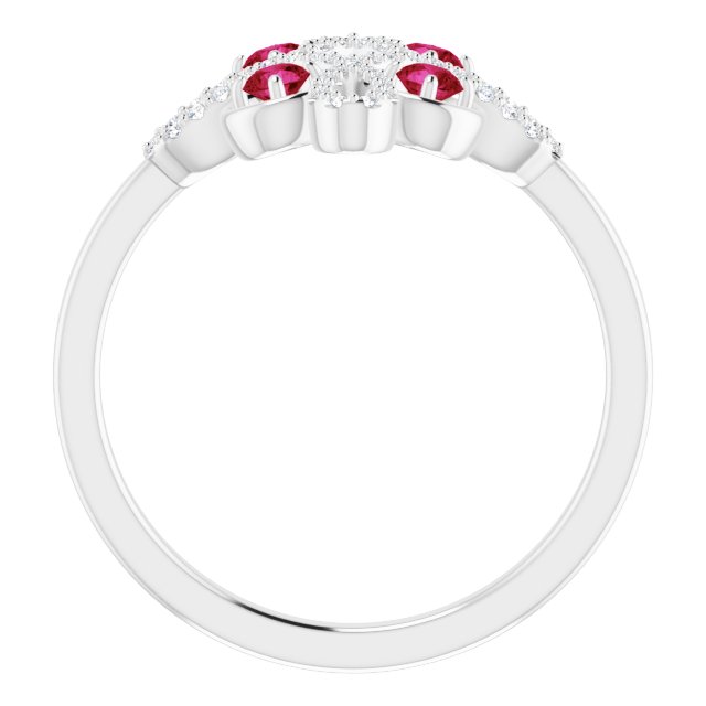 Platinum Round Natural Ruby Clover Ring – 2.5mm Stones - view 7