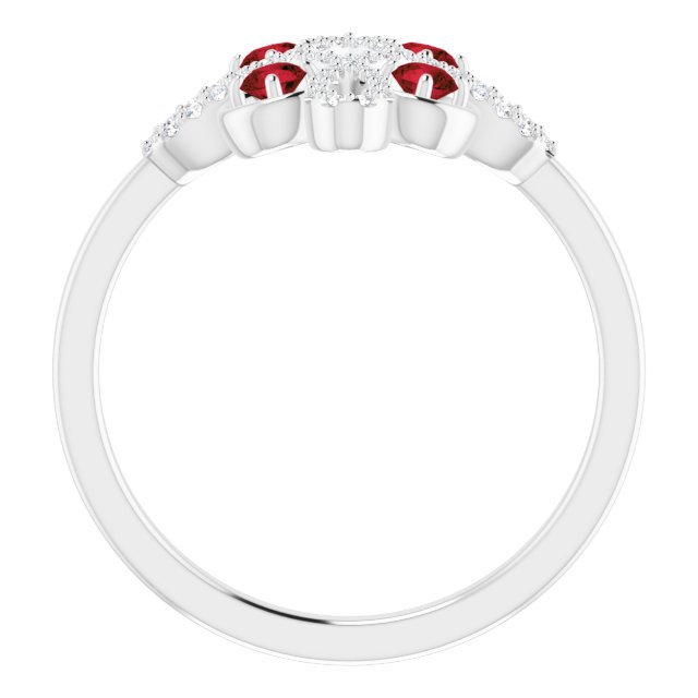 Platinum Round Natural Mozambique Garnet Clover Ring – 2.5mm Stones - view 7