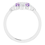 14K Gold Round Natural Amethyst Clover Ring – 2.5mm Stones - White Gold - view 7