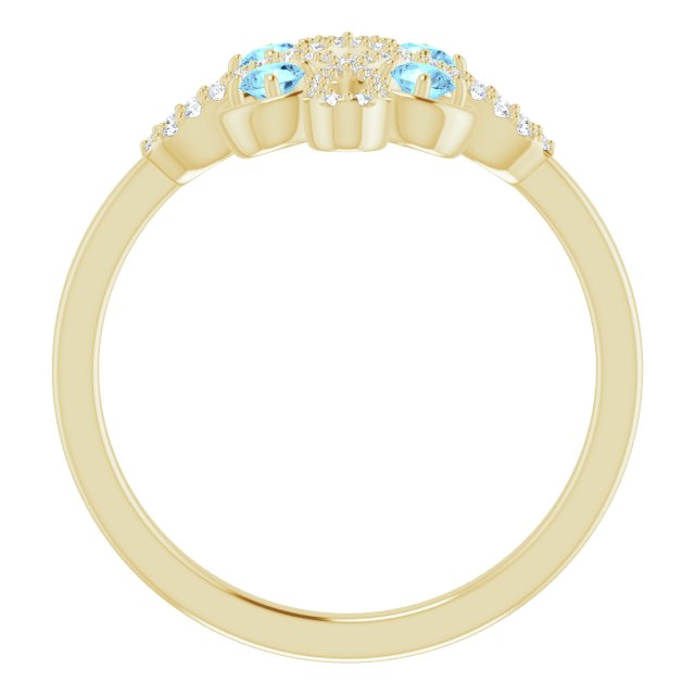 14K Gold Round Natural Aquamarine Clover Ring – 2.5mm Stones - Yellow Gold - view 7
