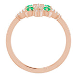 14K Gold Round Natural Emerald Clover Ring – 2.5mm Stones - Rose Gold - view 7