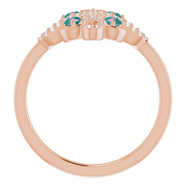 14K Gold Round Natural Alexandrite Clover Ring – 2.5mm Stones - Rose Gold - view 7