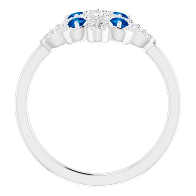 Platinum Round Natural Blue Sapphire Clover Ring – 2.5mm Stones - view 7