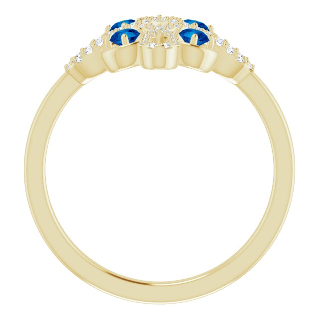 14K Gold Round Natural Blue Sapphire Clover Ring – 2.5mm Stones - Yellow Gold - view 7