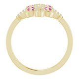 14K Gold Round Natural Pink Tourmaline Clover Ring – 2.5mm Stones - Yellow Gold - view 7